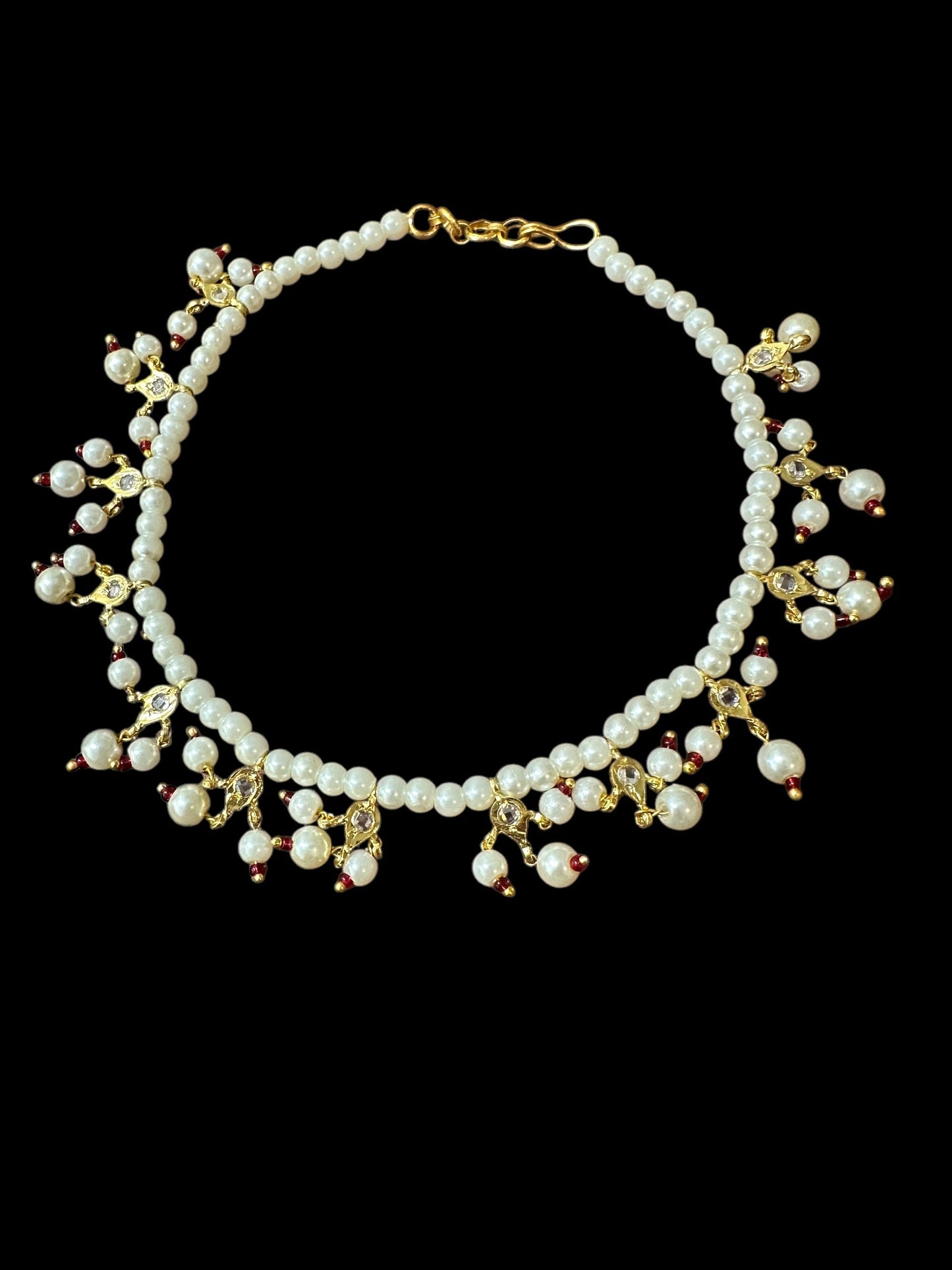 Pearl polki Payal - red beads  ( READY TO SHIP )