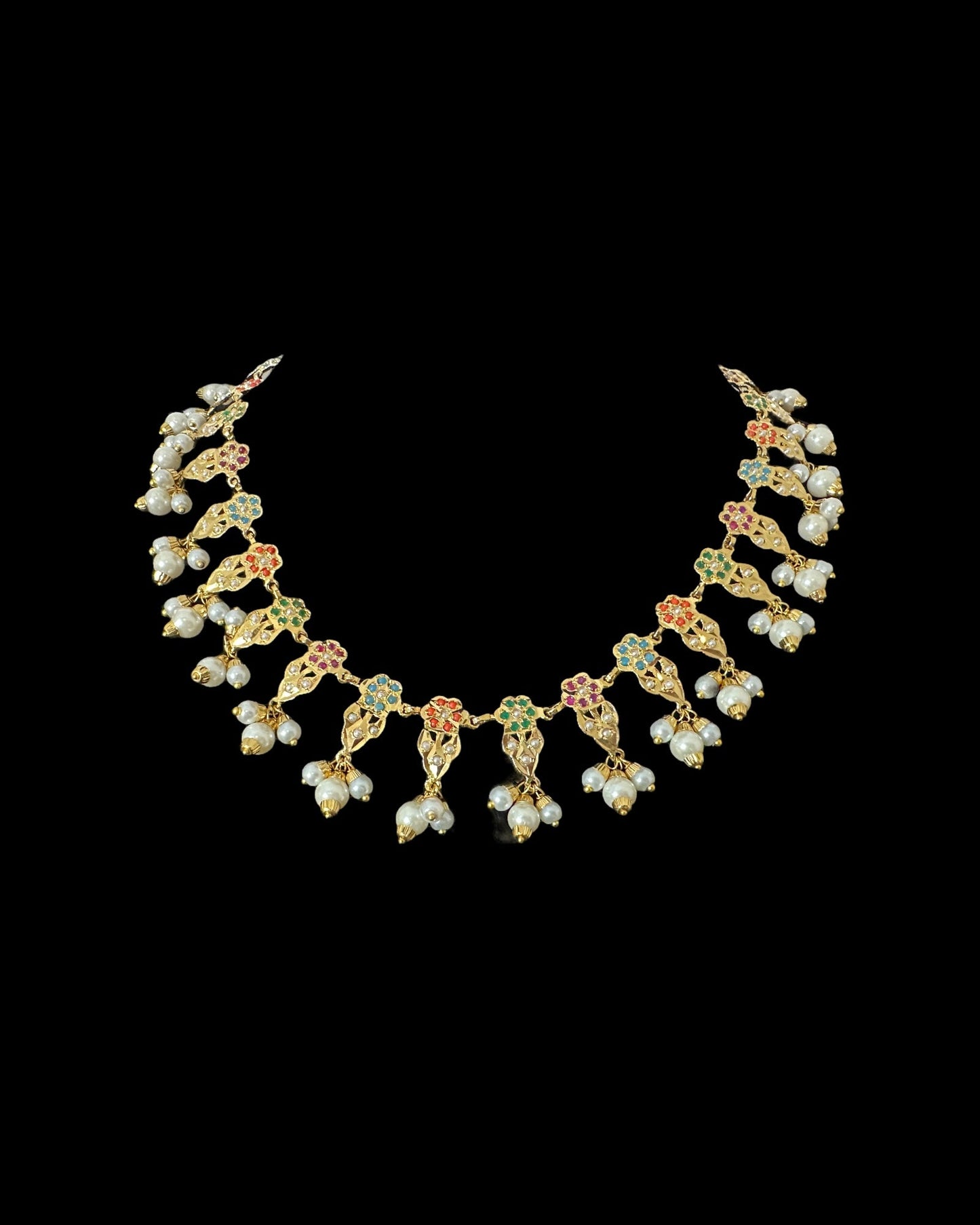 DNS193  Alea punjabi Jadau necklace  set - Navratan   (READY TO SHIP)