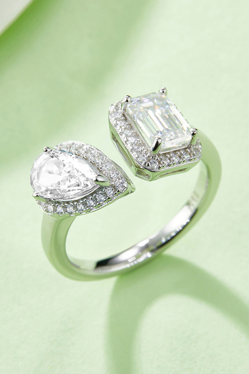 1 Carat Pear-Cut Emerald-Cut Sparkala™ Platinum Over Pure Sterling Silver Open Ring