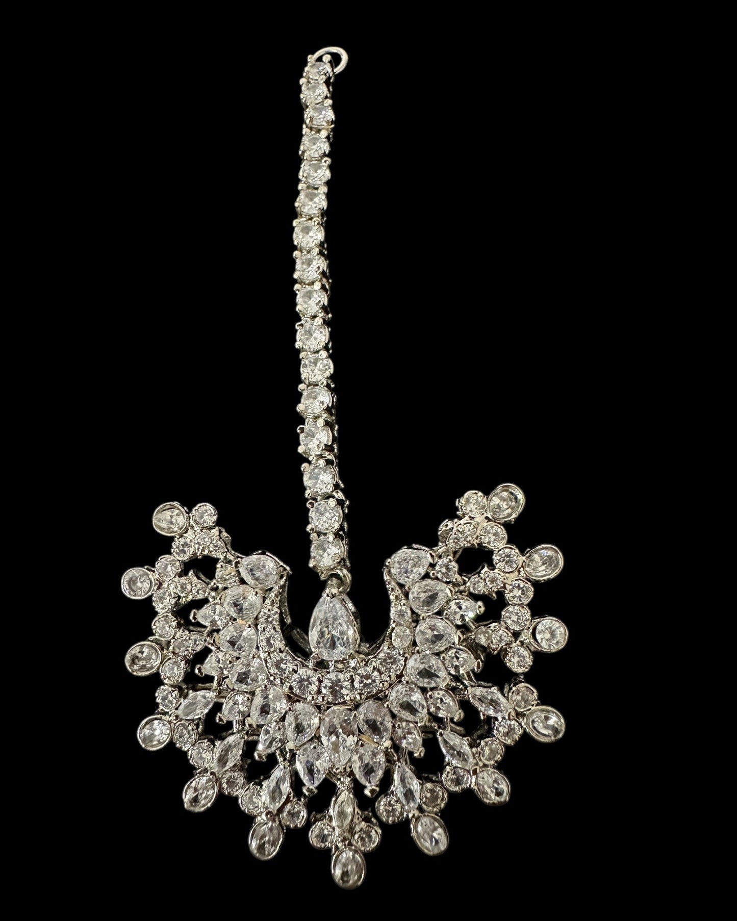DJET95 Subhana silver plated chandbali earrings tika set  ( READY TO SHIP )