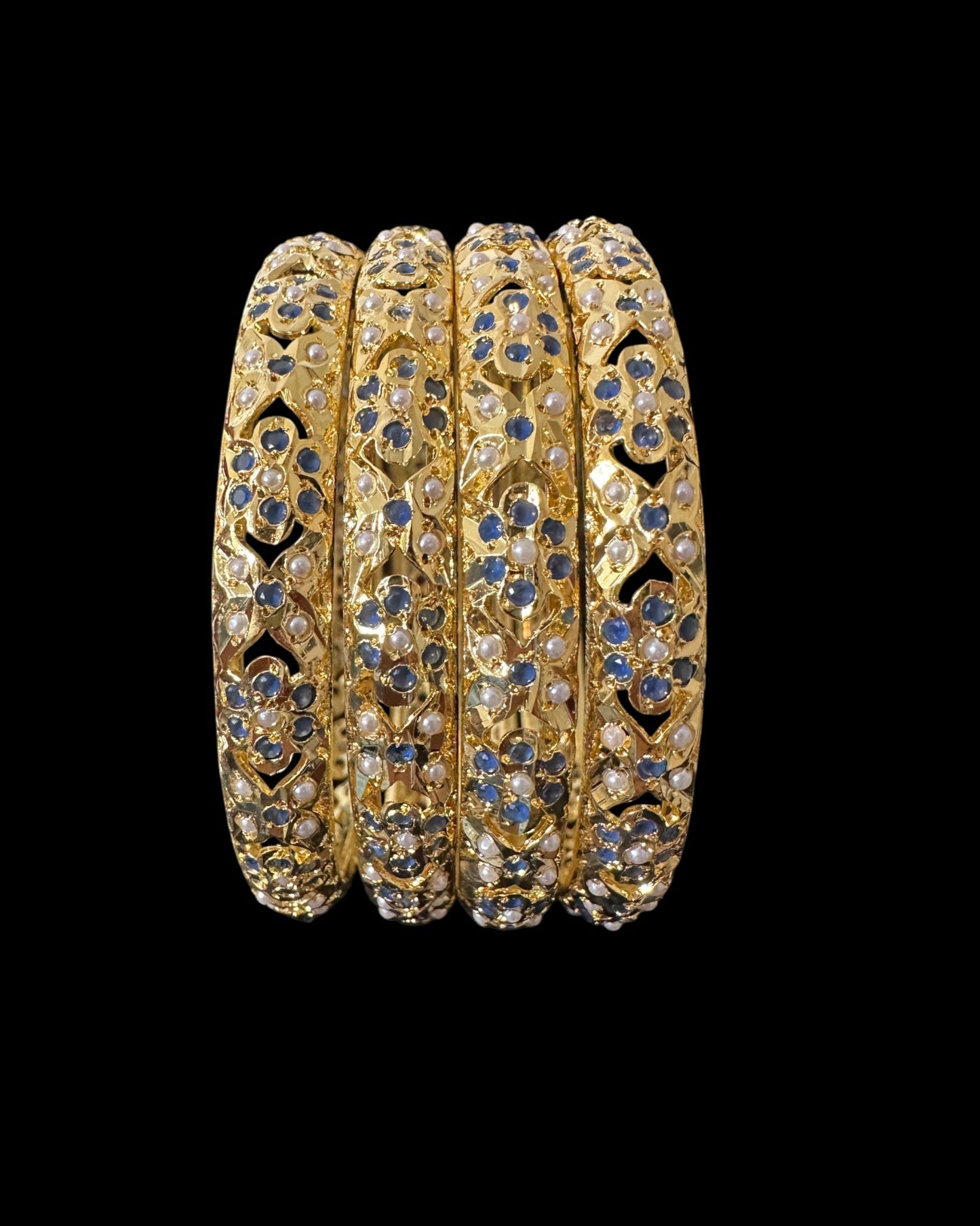 B808 Amira sapphire pearls bangles - set of 4 ( READY TO SHIP )