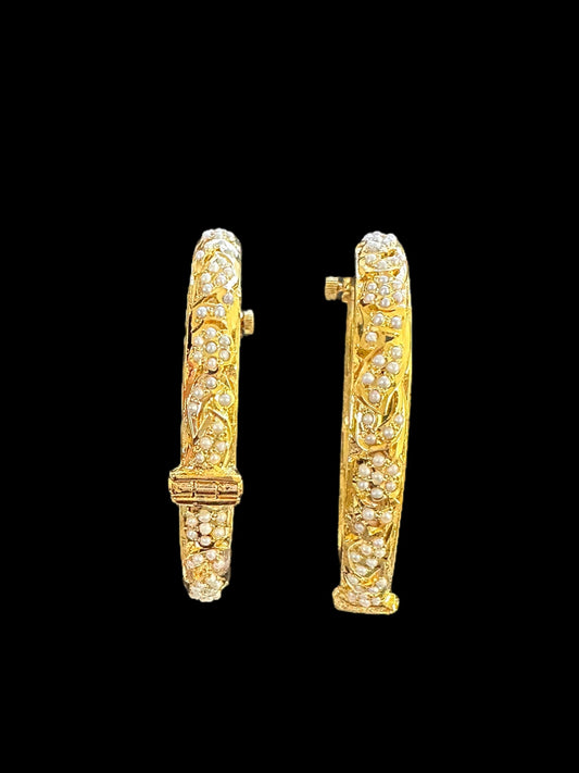 Jadau gold plated silver bangles in fresh water pearls ( READY TO SHIP )