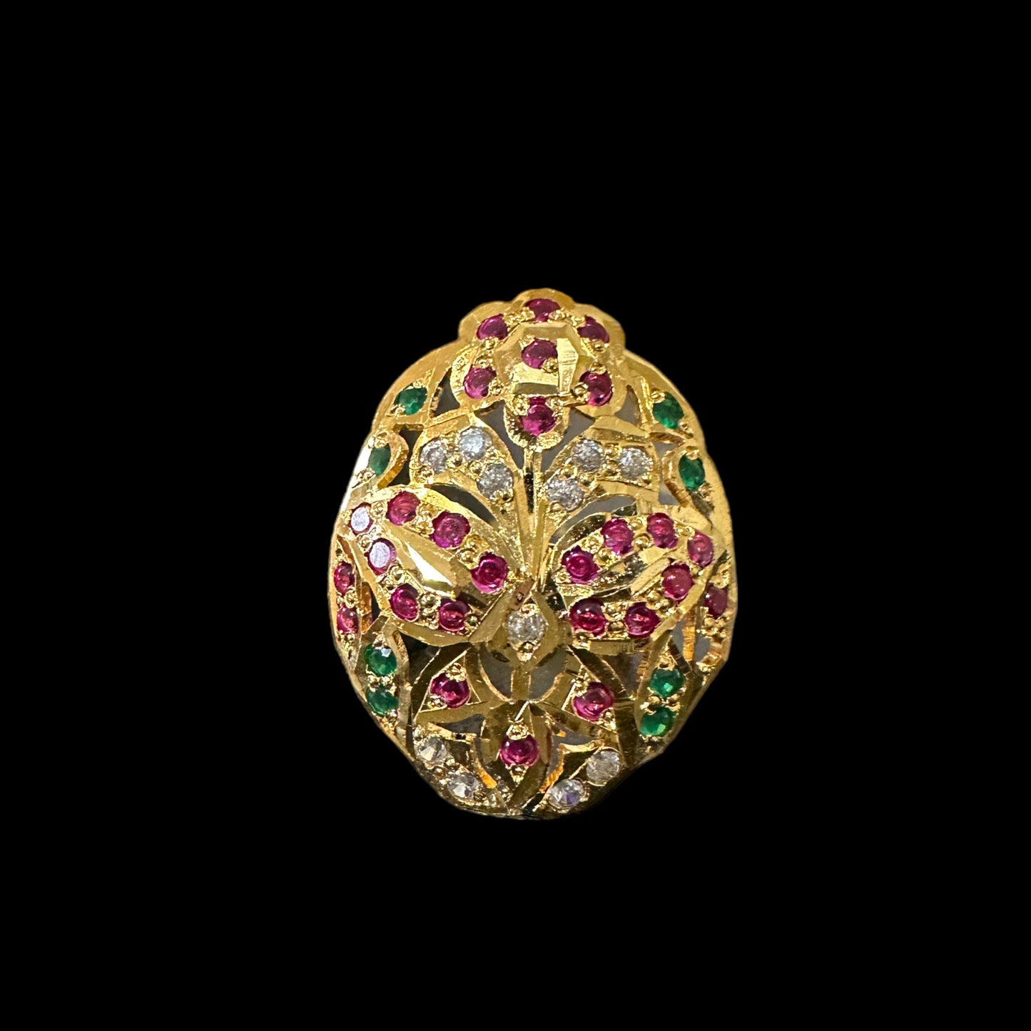 Gold plated silver ring in ruby emerald and zircon    ( READY TO SHIP )