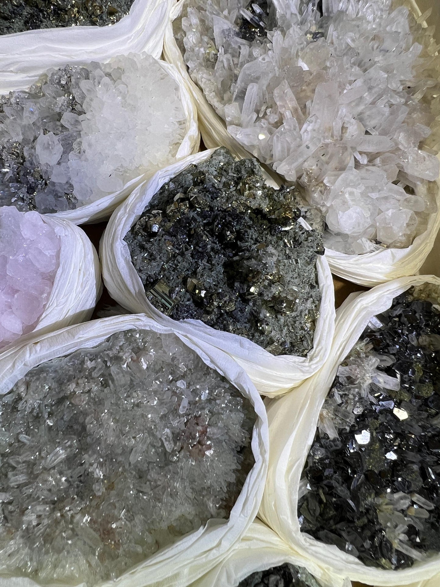 Bulgarian Minerals Crystal Mixed Collection (Large 15.5x10.5 Inch Flat) Pyrite Sphalerite Galena Quartz Pink Mangano Calcite Wholesale Bulk Lot