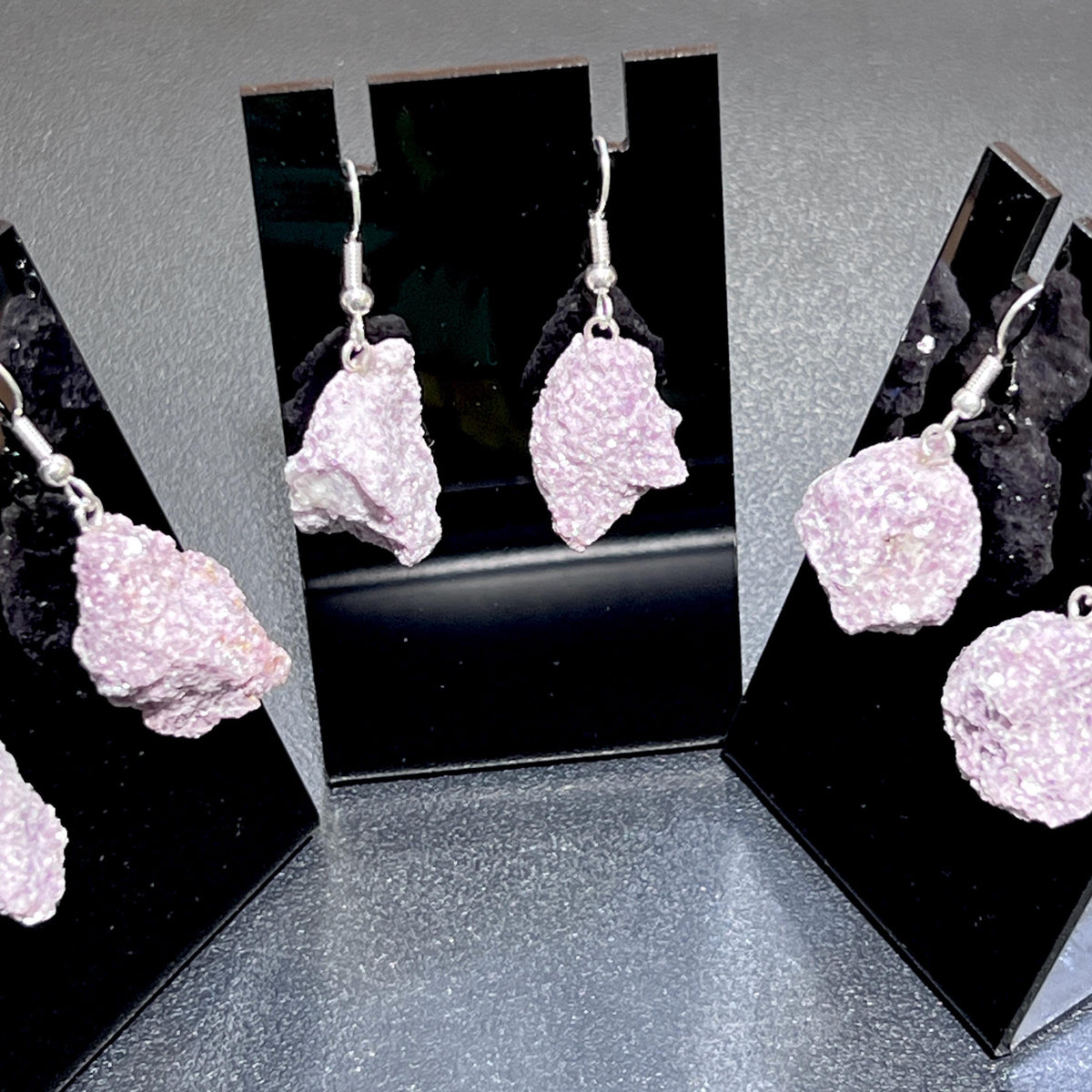Lilac Lepidolite Raw Crystal Earrings Pair (Stainless Steel Silver Hooks)