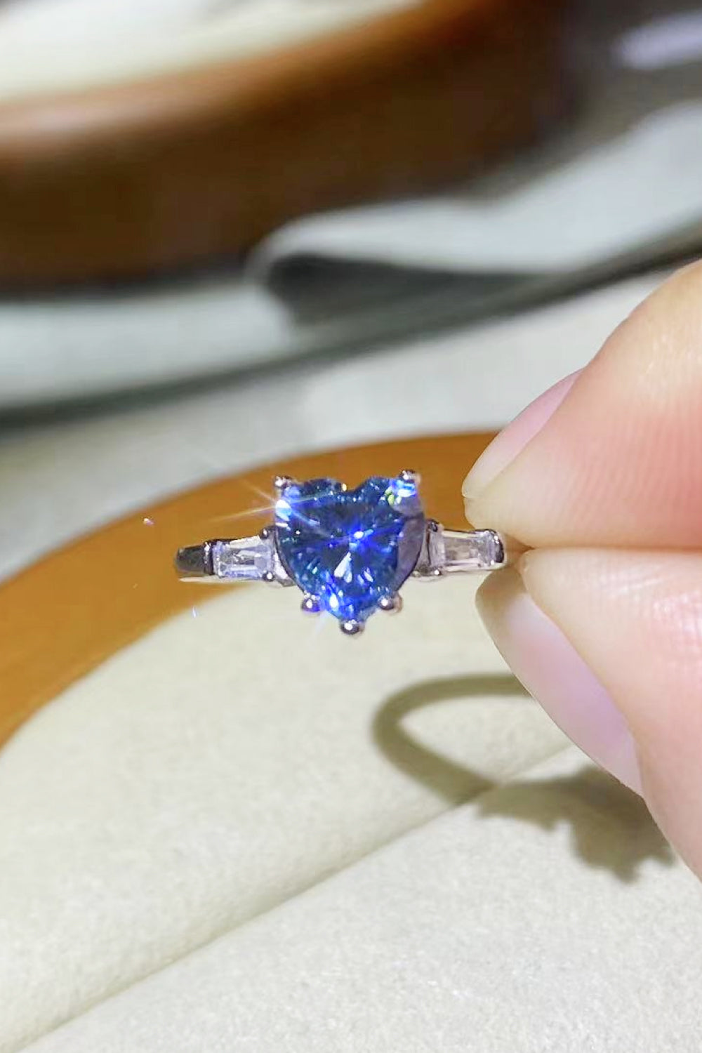 1 Carat Blue Sparkala™ Heart-Shaped Platinum-Plated Ring in Blue