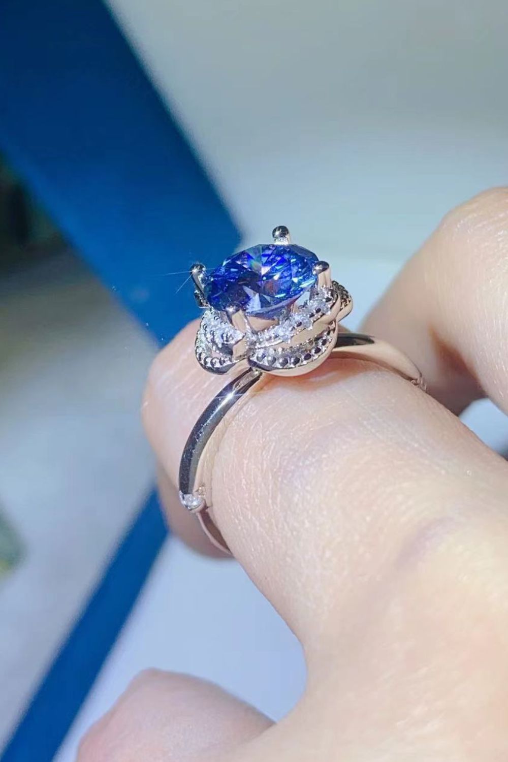 2 Carat Blue Sparkala™ Contrast Platinum Over Pure Sterling Silver Ring