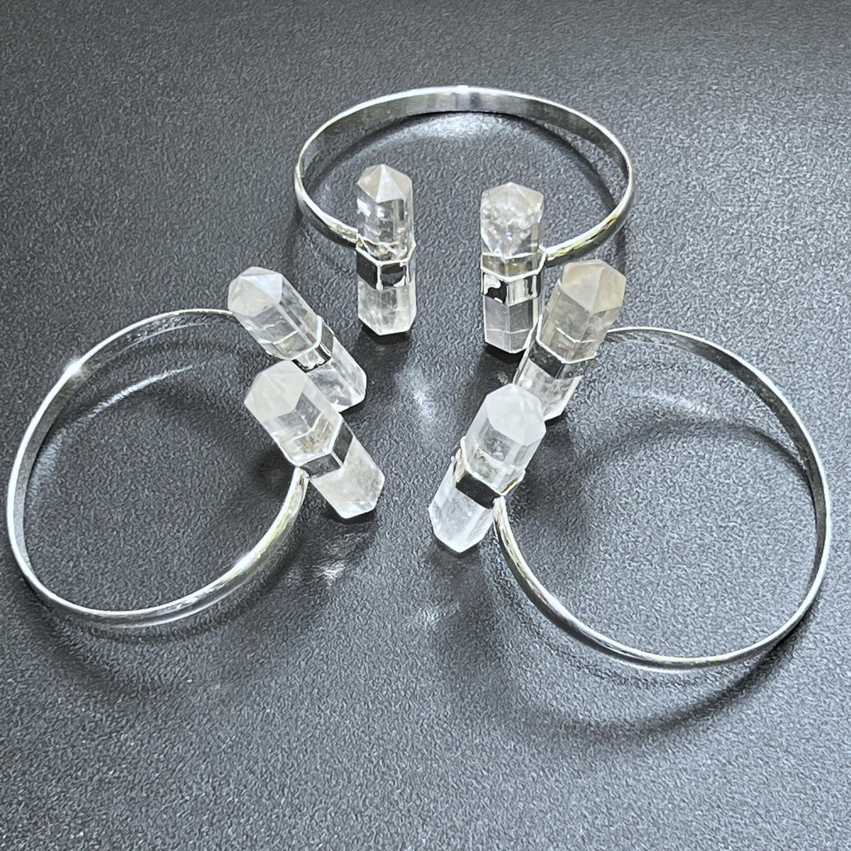 Quartz Crystal Point Adjustable Cuff Bangle Bracelet (Silver Plated)