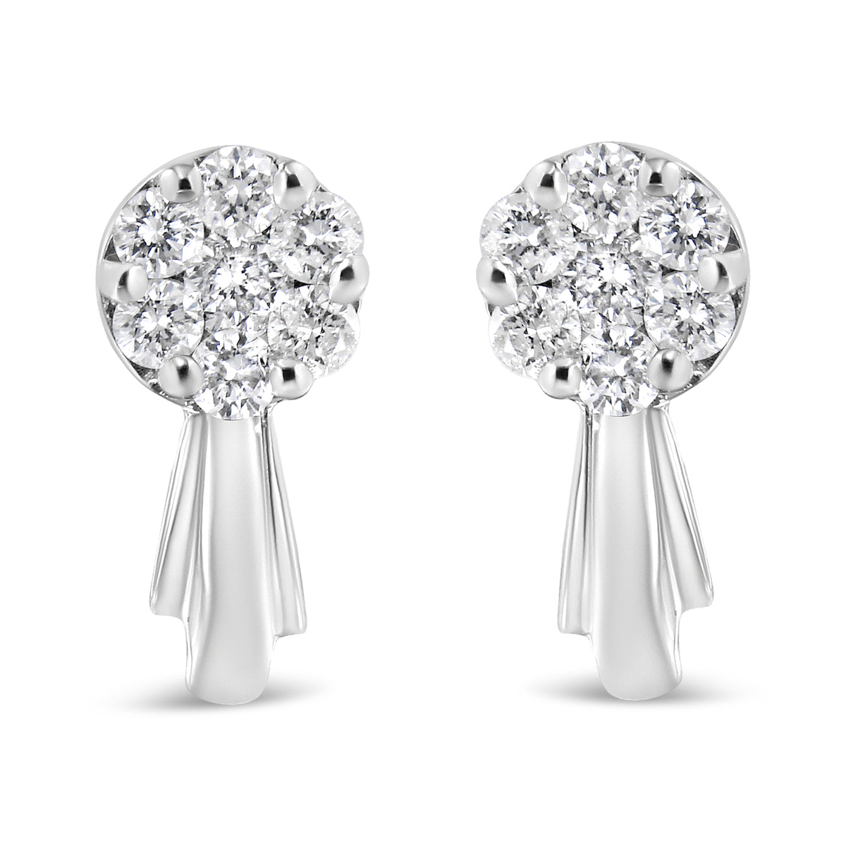 14K White Gold 3/4 Cttw Diamond Floral Cluster Drop and Dangle Stud Earrings (H-I Color, I1-I2 Clarity)