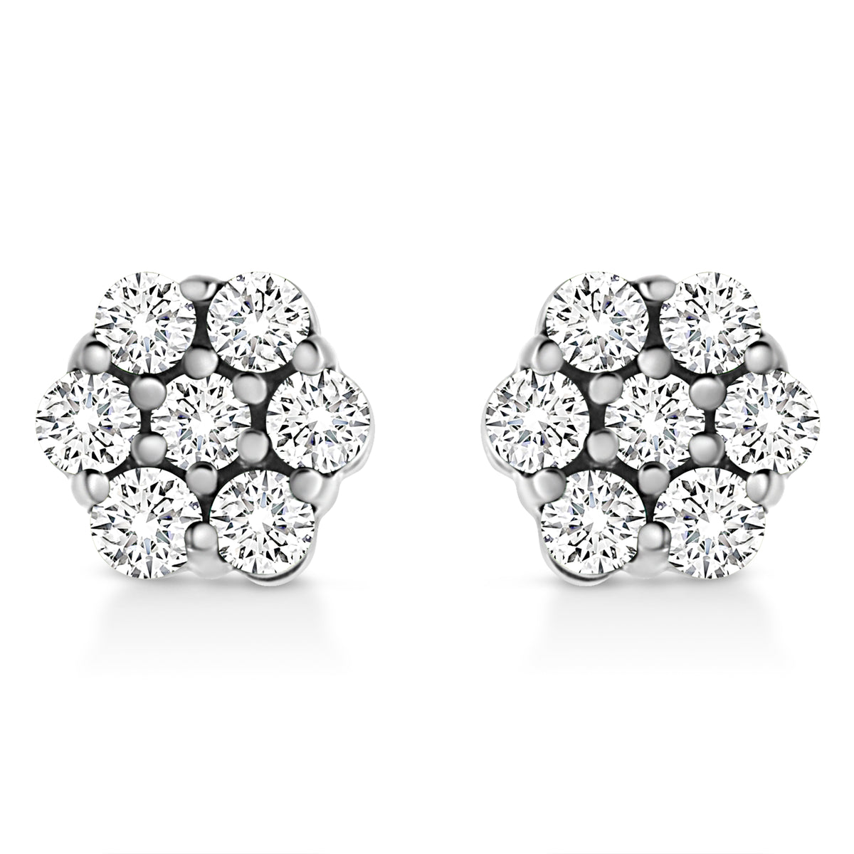 14K White Gold 1/2 Cttw Prong Set Round-Cut Diamond Flower Stud Earring (H-I Color, I1-I2 Clarity)