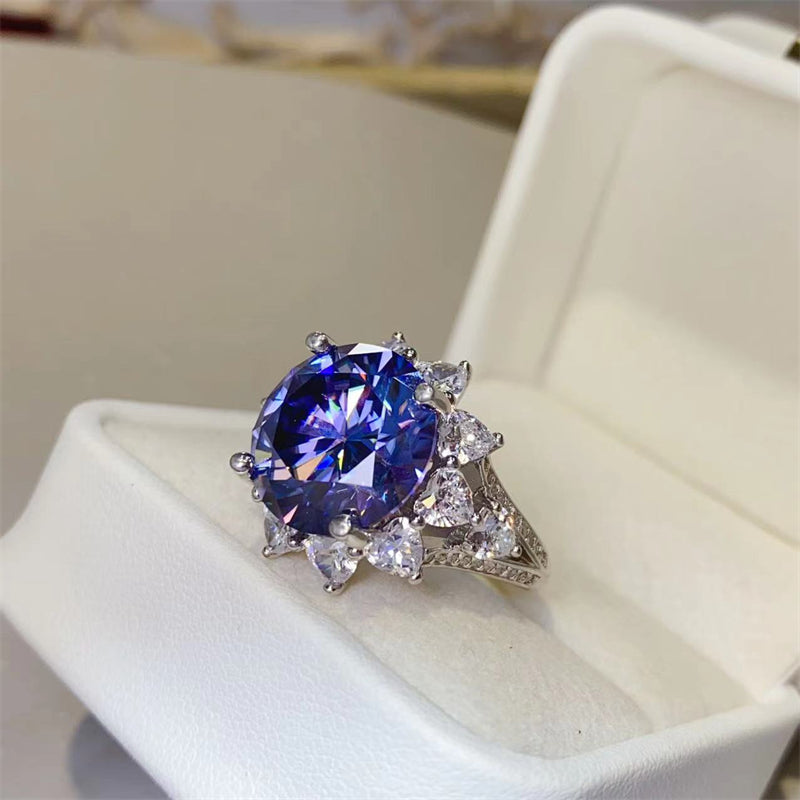 10 Carat Blue Brilliant Round Cut Sparkala™ Pure Sterling Silver Princess Di Ring