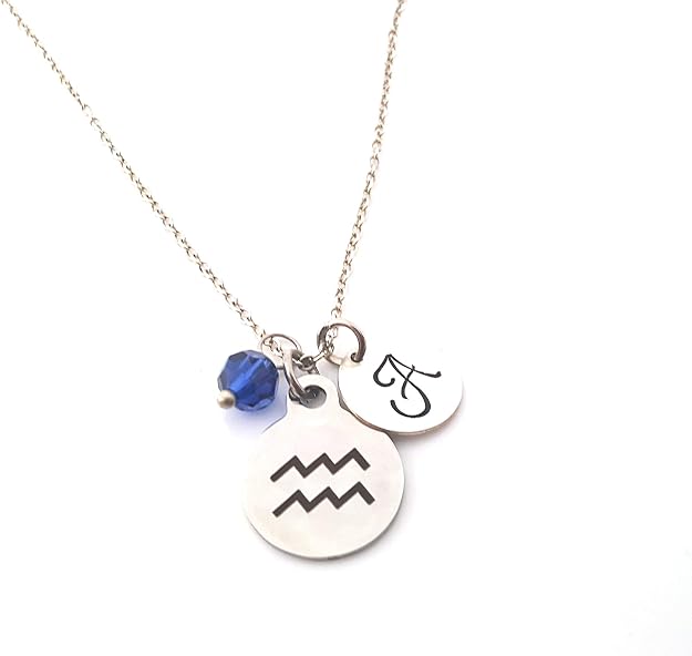 Aquarius Zodiac Personalized Sterling Silver Necklace