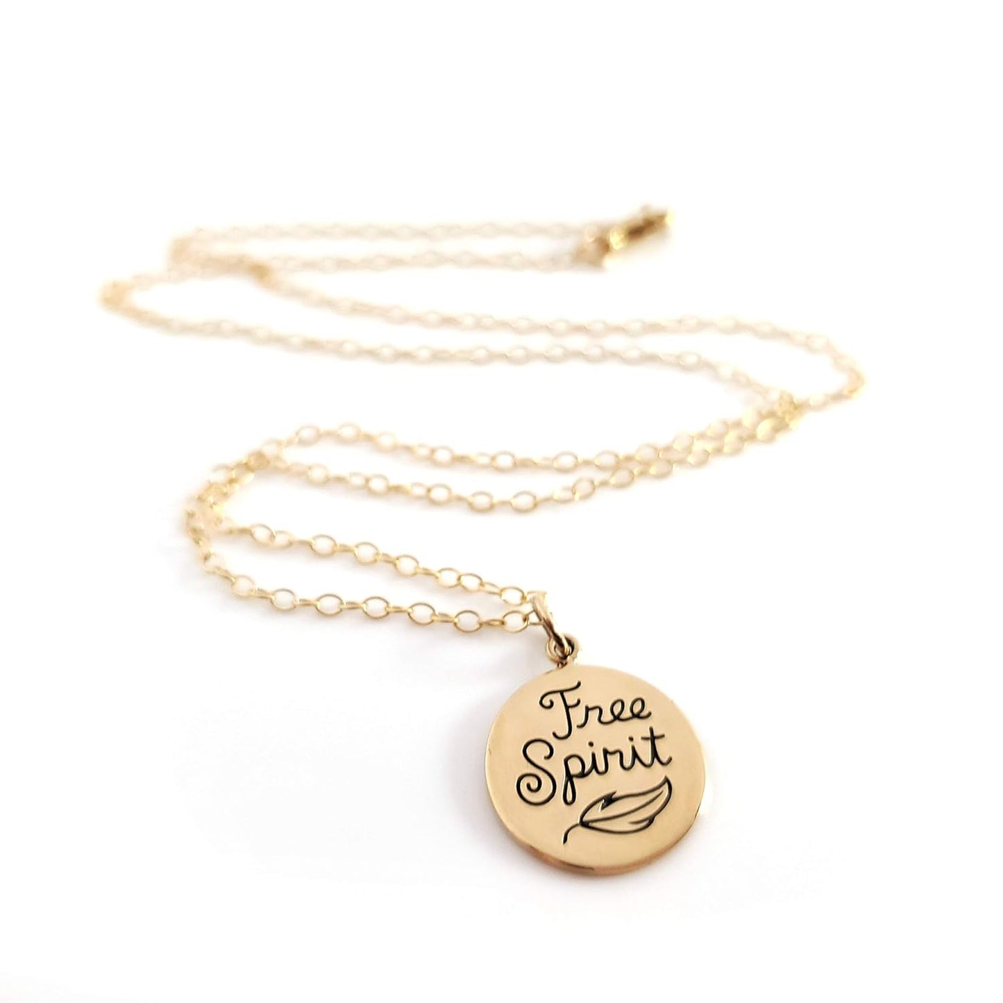 Free Spirit Charm Necklace – Dainty 14k Gold Filled Necklace with Gold Disc Pendant