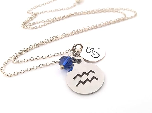 Aquarius Zodiac Personalized Sterling Silver Necklace