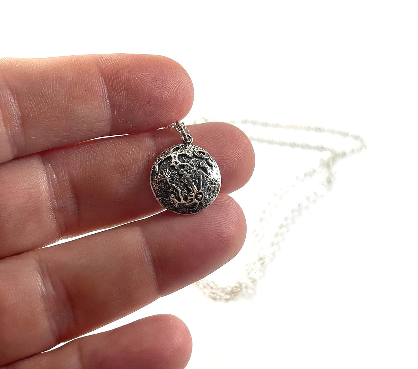 Full Moon Pendant Necklace – Sterling Silver, 18-Inch Chain