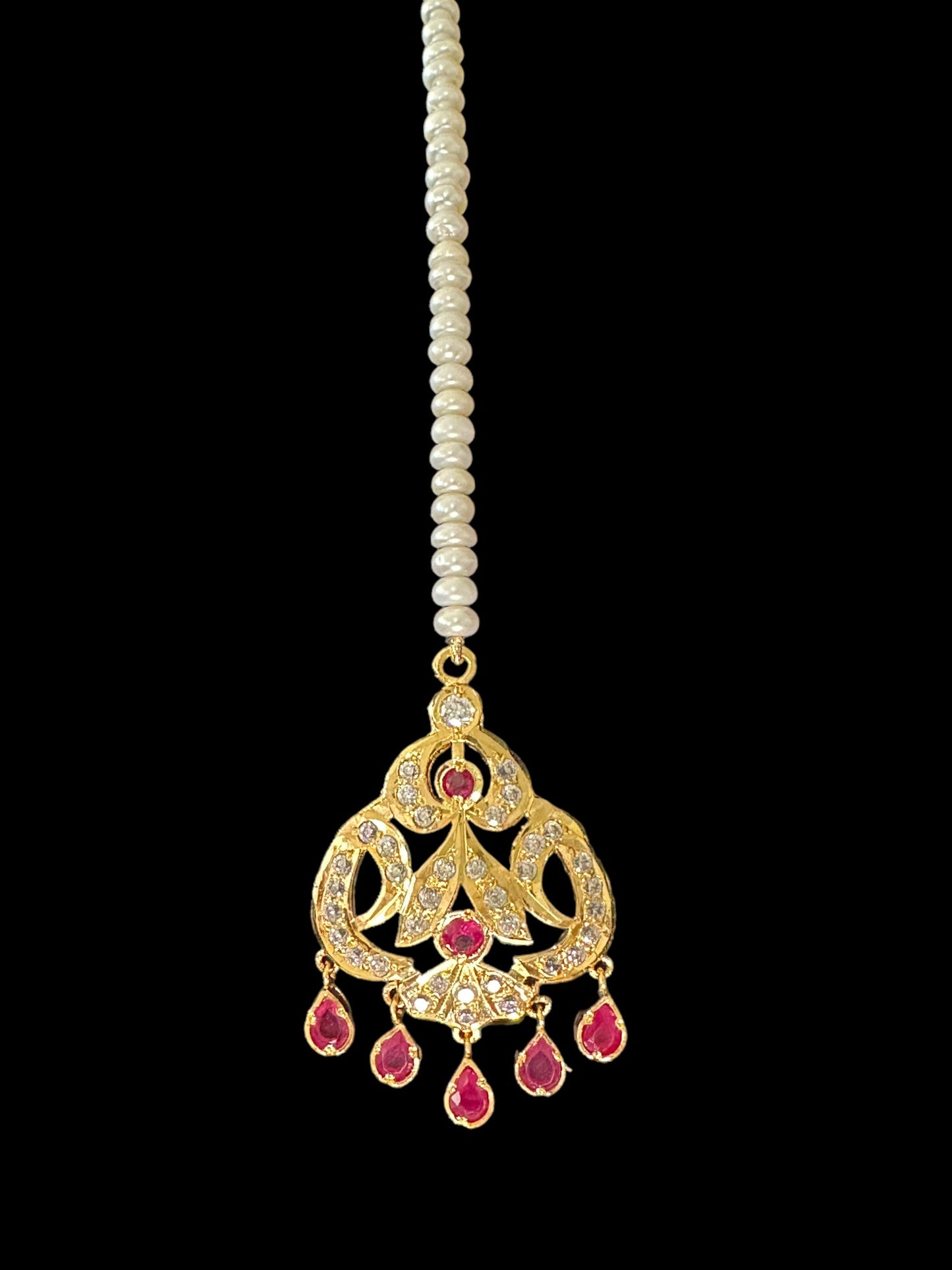Ruby and zircon gold plated silver tika ( SHIPS IN 5 WEEKS )