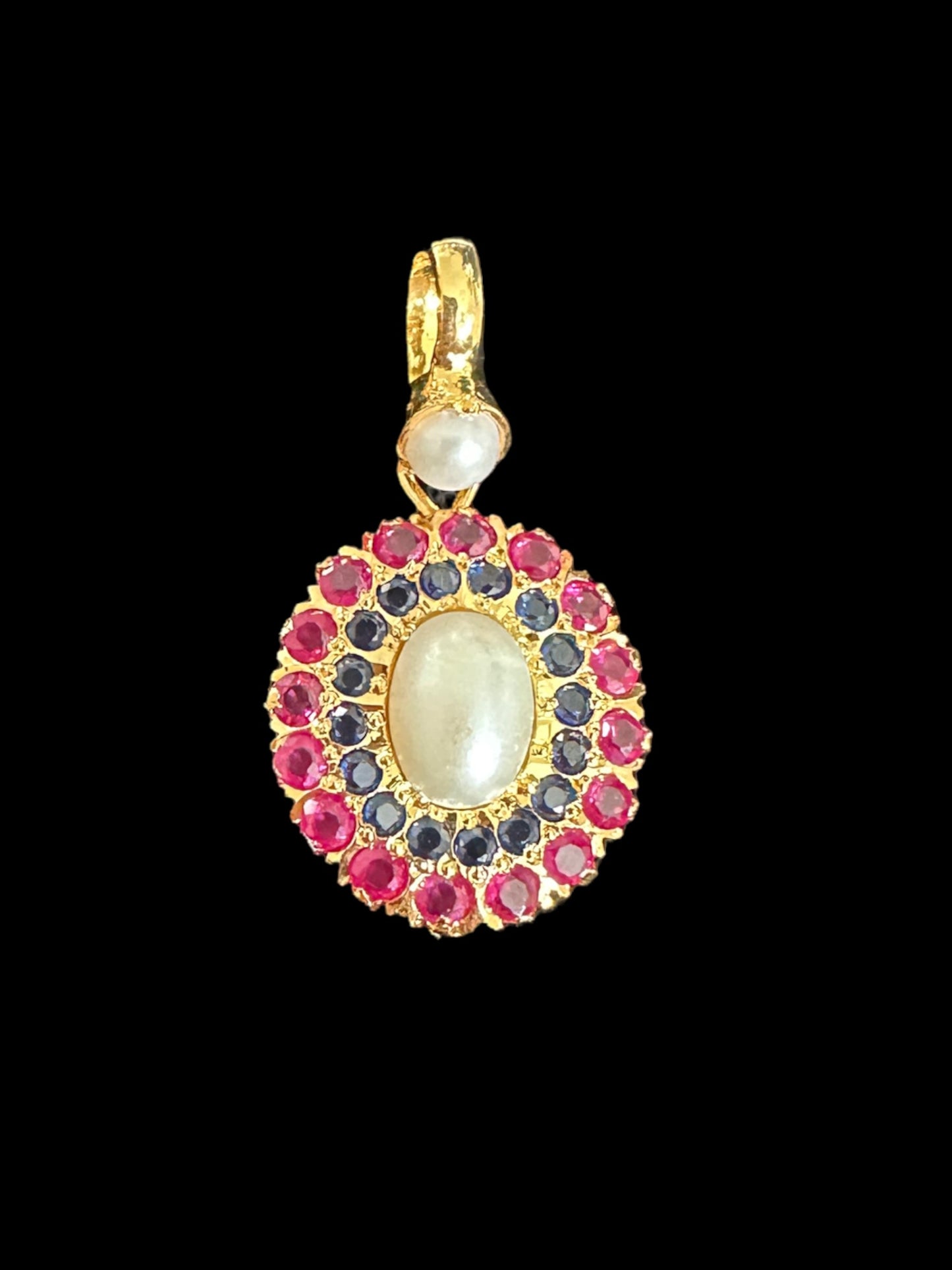 Gold plated jadau silver pendant set in ruby sapphire  ( SHIPS IN 5 WEEKS  )