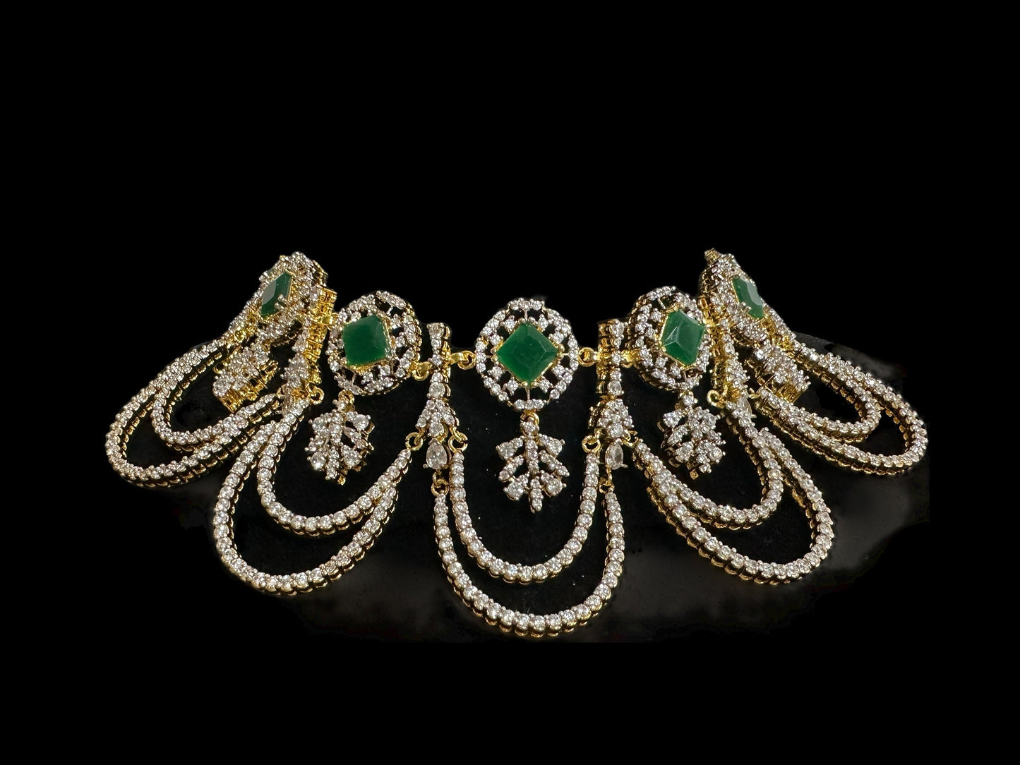 DNS184 high quality necklace set with zircon and emerlad cz stone ( READY TO SHIP )