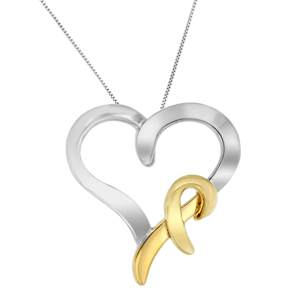 .925 Sterling Silver and 14K Yellow Gold Two-Tone Heart Shaped Pendant Necklace