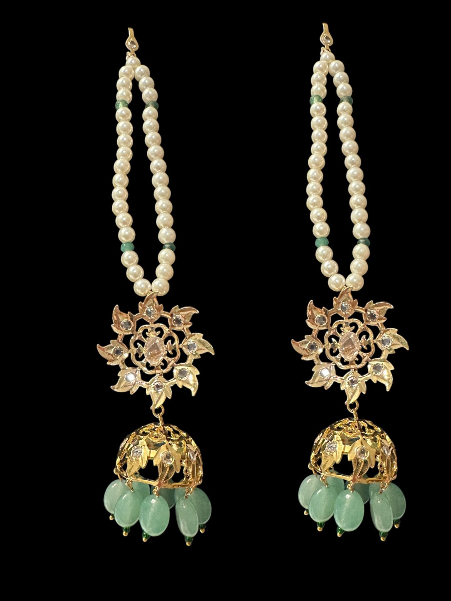 SAT99 Insia satlada with jhumka in light green beads ( SHIPS IN 2 WEEKS  )