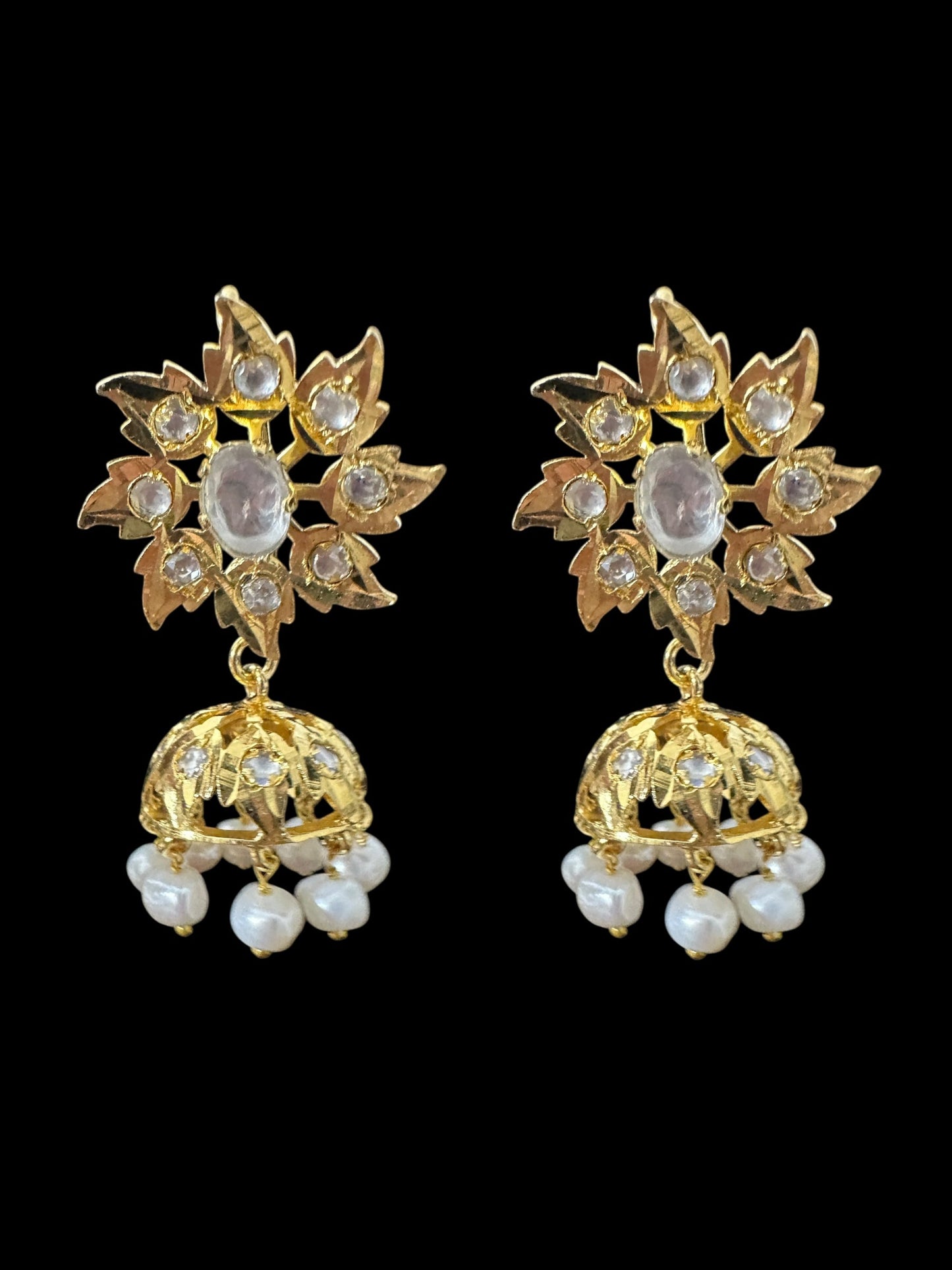 DER808  Karanphool jhumka in fresh water pearls ( READY TO SHIP )