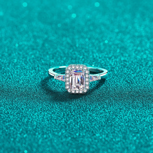 1 Carat Blue Emerald-Cut Sparkala™ Pure Sterling Silver Ring