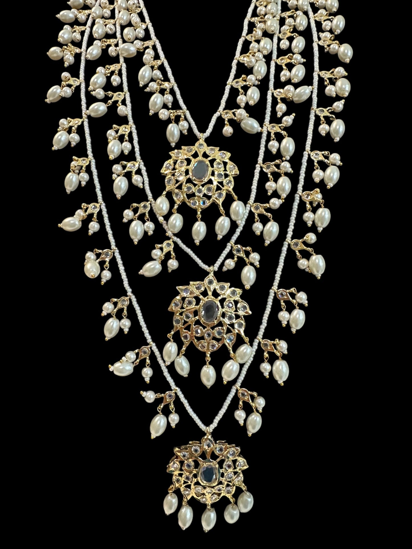 SAT104 Farmana three layer Hyderabadi necklace in pearls  ( READY TO SHIP )