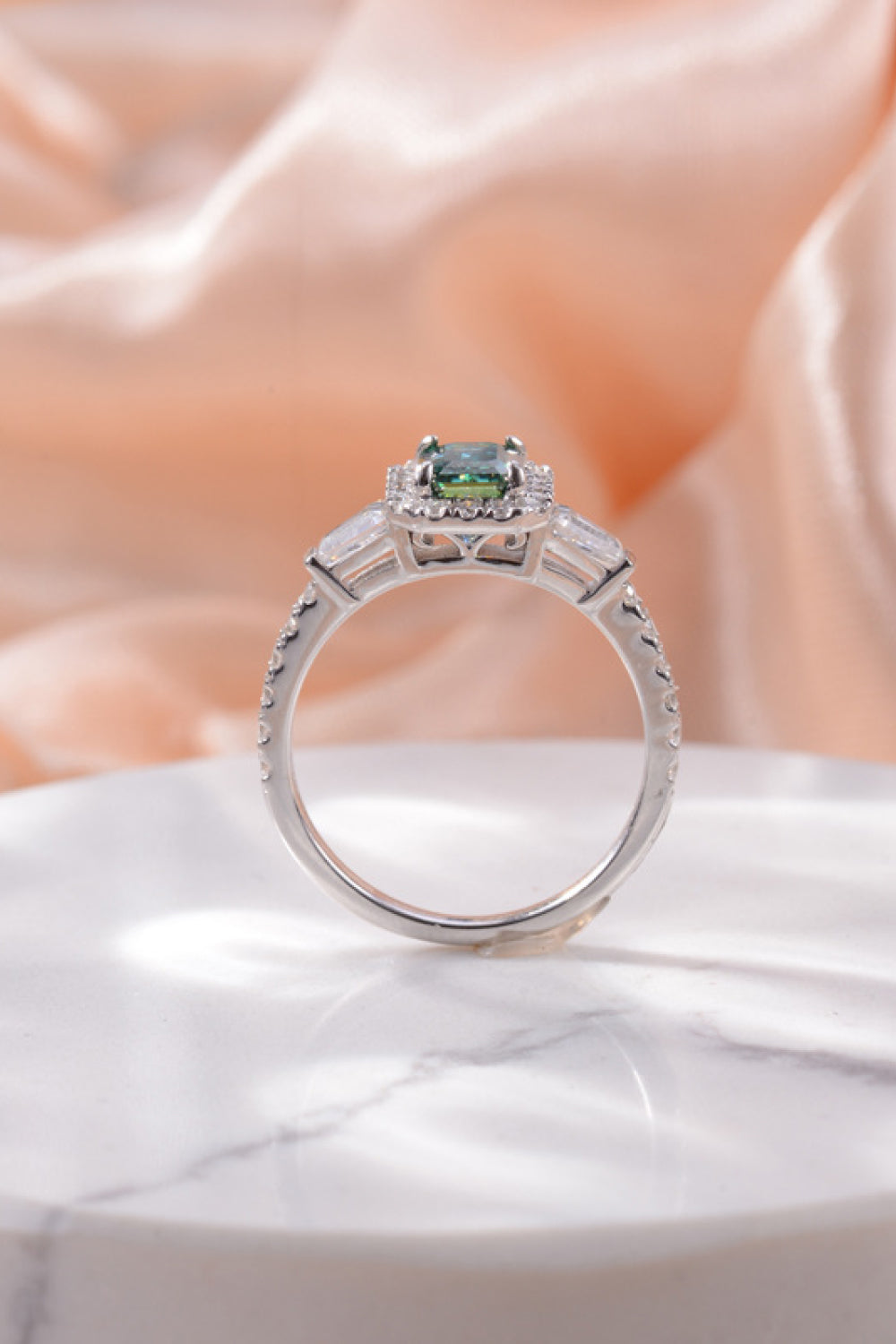 1 Carat Green Emerald-Cut Sparkala™ Platinum Over Pure Sterling Silver Ring
