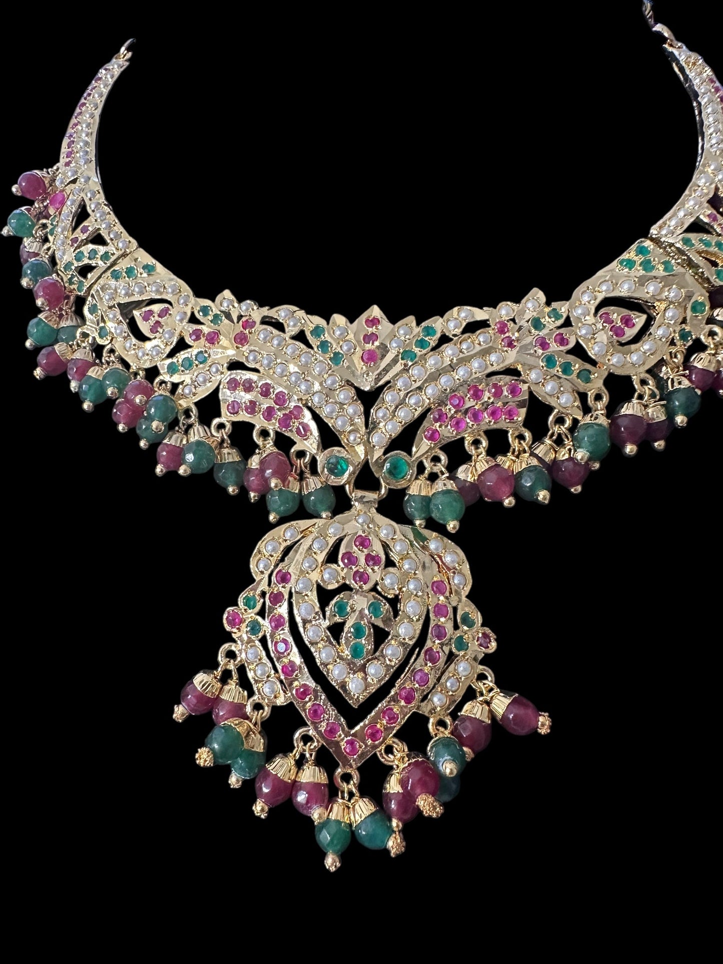 NS329 Taseen necklace set in ruby emerald ( READY TO SHIP )