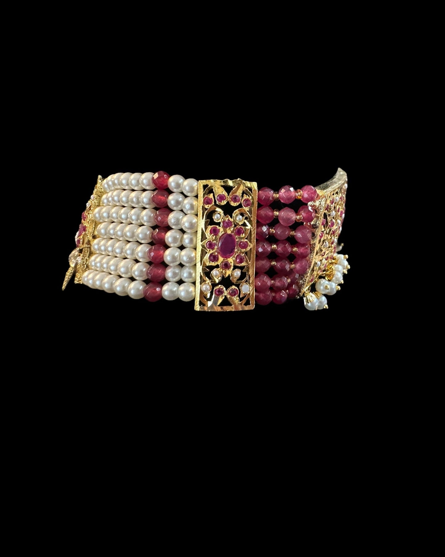 C570 Gold plated jadau choker in Ruby pearls ( READY TO SHIP )