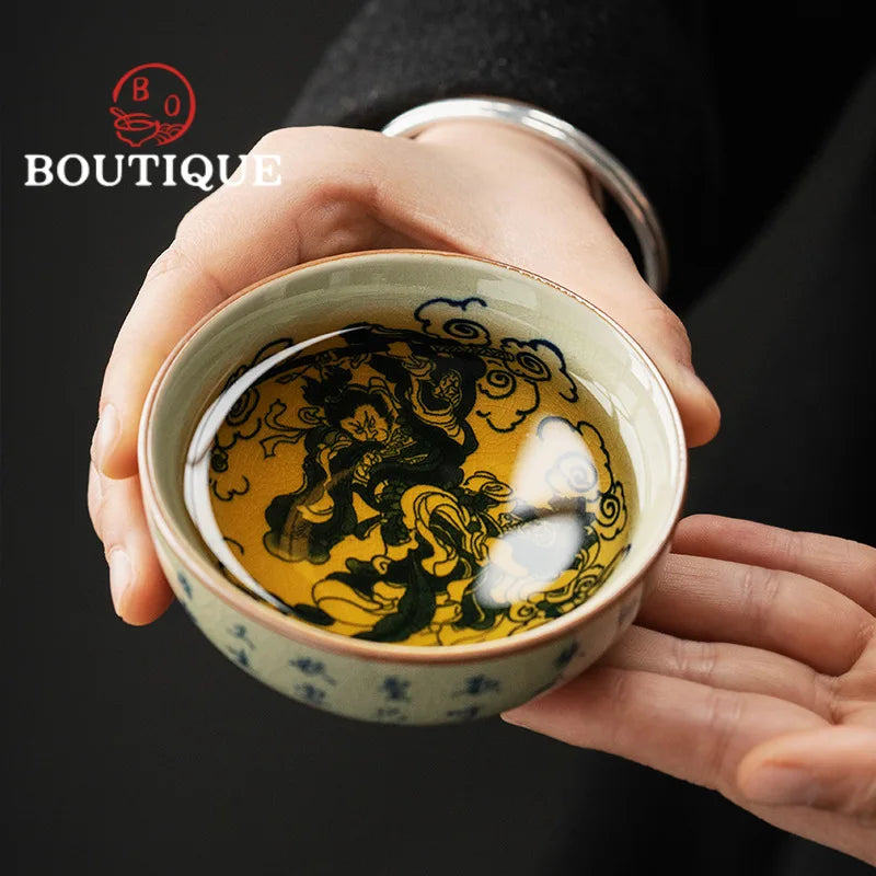 100ml Old Pottery Clay Blue & White Teacup – Handcrafted Gongfu Master Cup