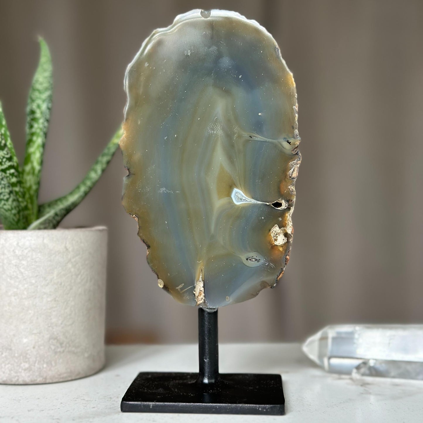 Colorful Agate Crystal Piece with Metal Base, Stunning Decor Stone 100% natural, Uruguayan Geode