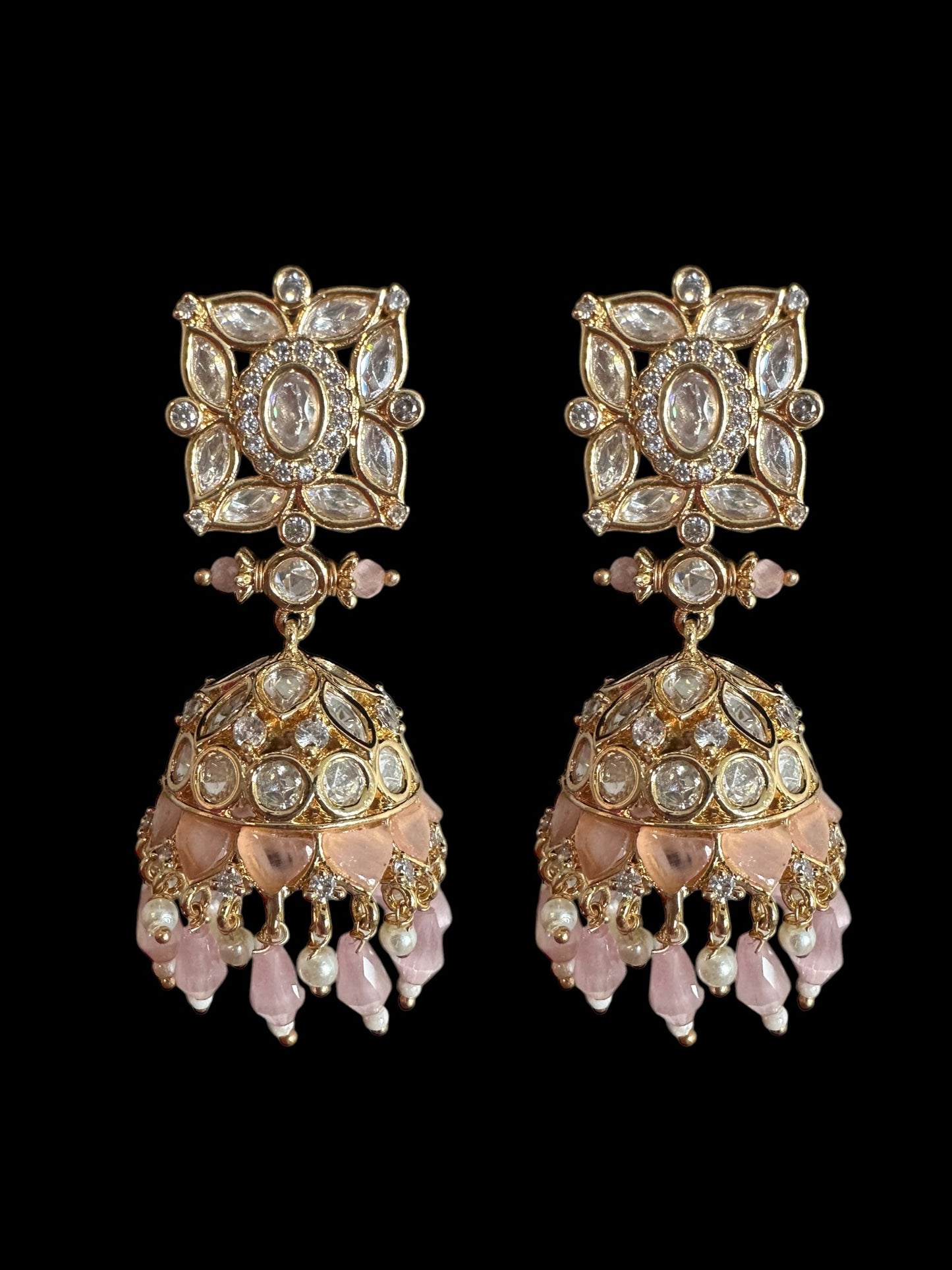 DJET71 Kaheesha Polki jhumka and tika set in pink ( READY TO SHIP )