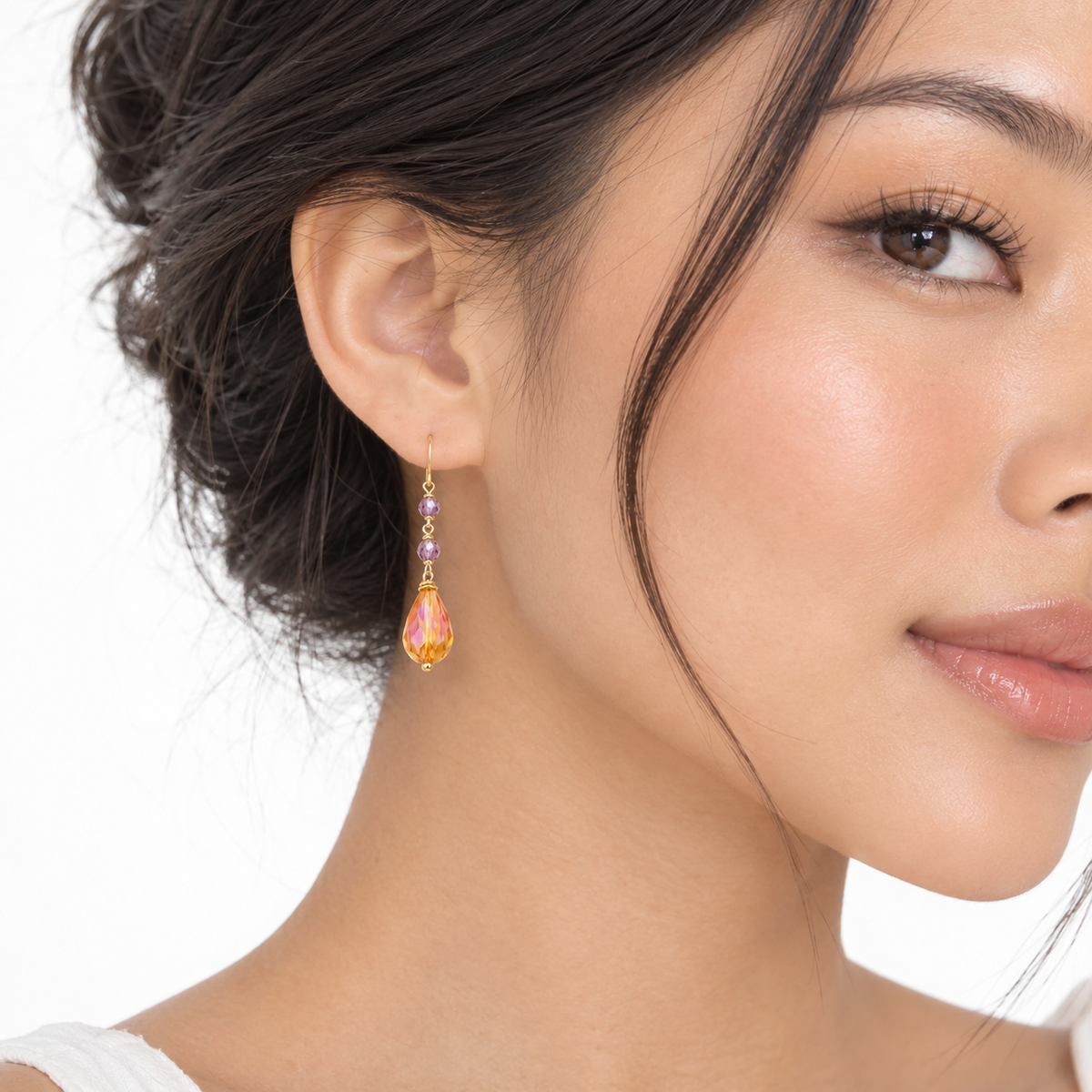 Gold Filled Czech Glass Drop Earrings – Amber & Lavender