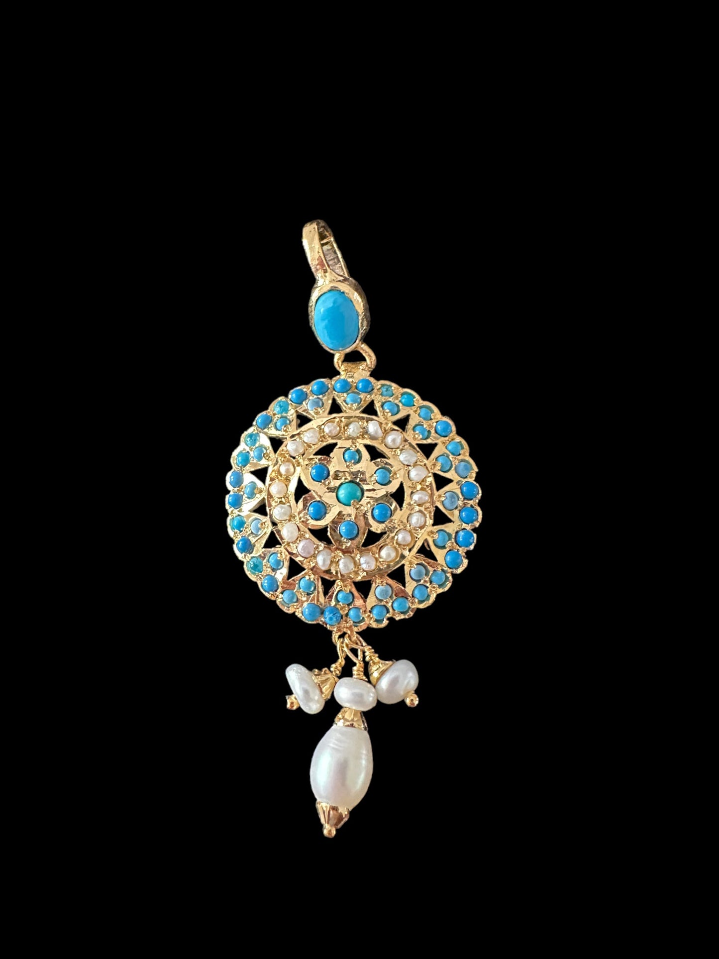 Gold plated silver pendant set in turquoise / feroza ( SHIPS IN 5 WEEKS )
