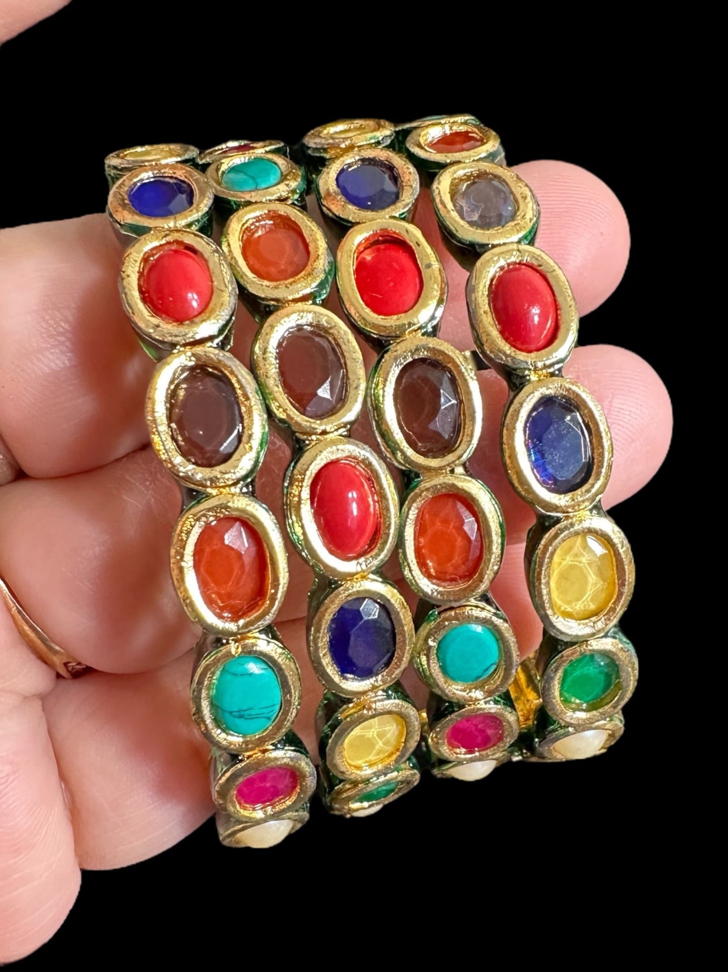B312 kundan bangles in navratan ( READY TO SHIP ) Set of 4/ size 2.4