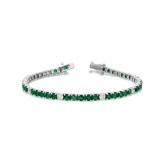 Natural Emerald & Diamond Bracelet in 14K White Gold – 7.08ctw