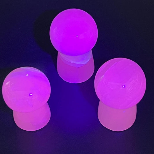 Pink Mangano Calcite Mushroom (UV Reactive) Gemstone Carving