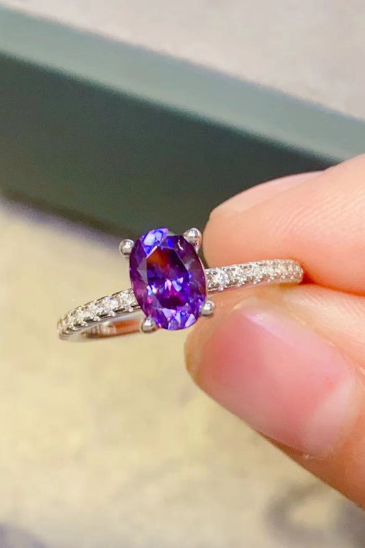 1 Carat Purple Purple Oval-Cut Sparkala™ 4-Prong Ring (Platinum Over Pure Sterling Silver)