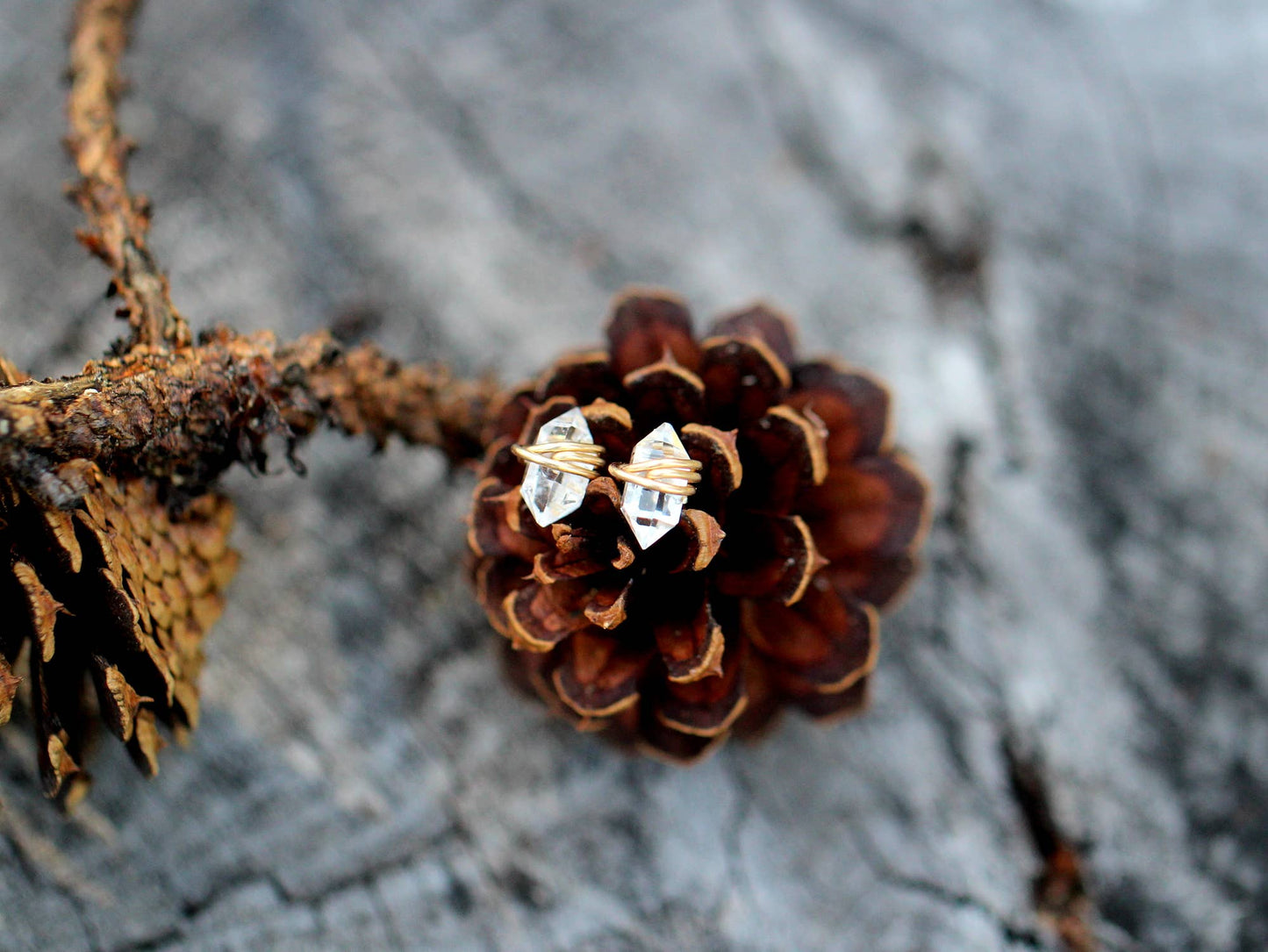Rose Gold Herkimer Diamond Studs by Saressa