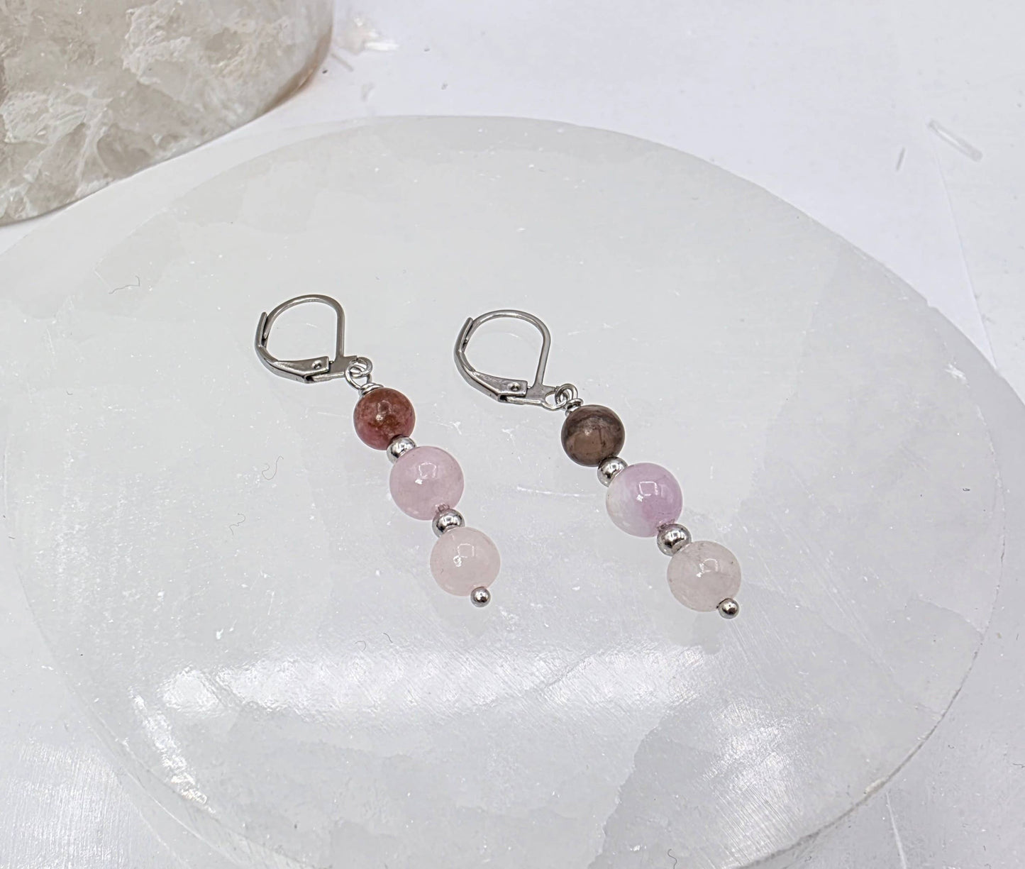 I AM ENOUGH -Kunzite, Rose Quartz, Rhodonite Gem Jewelry Set