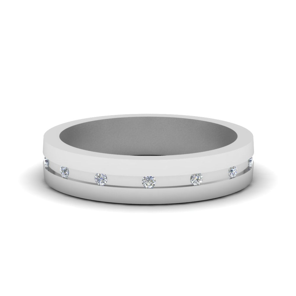 7 MM Flat Diamond Mens Wedding Band