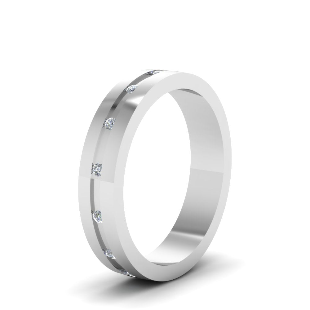 7 MM Flat Diamond Mens Wedding Band