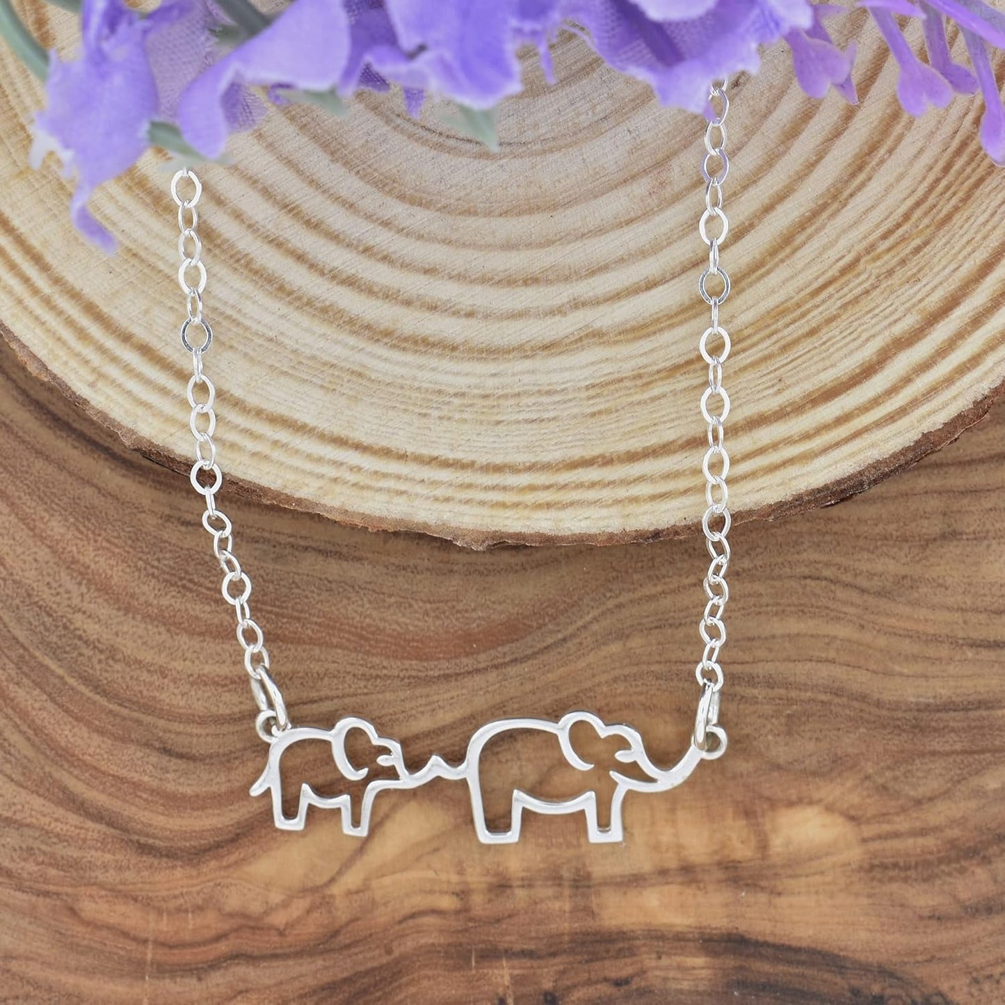 Mom and Baby Elephant Necklace – Sterling Silver Outline Charm on 18" Chain
