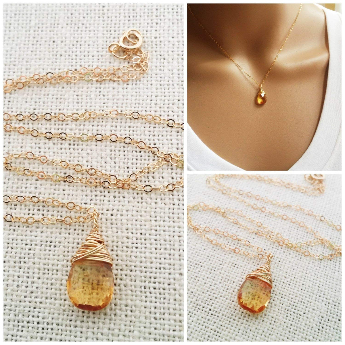 Birthstone Briolette Necklace – 14K Gold Filled