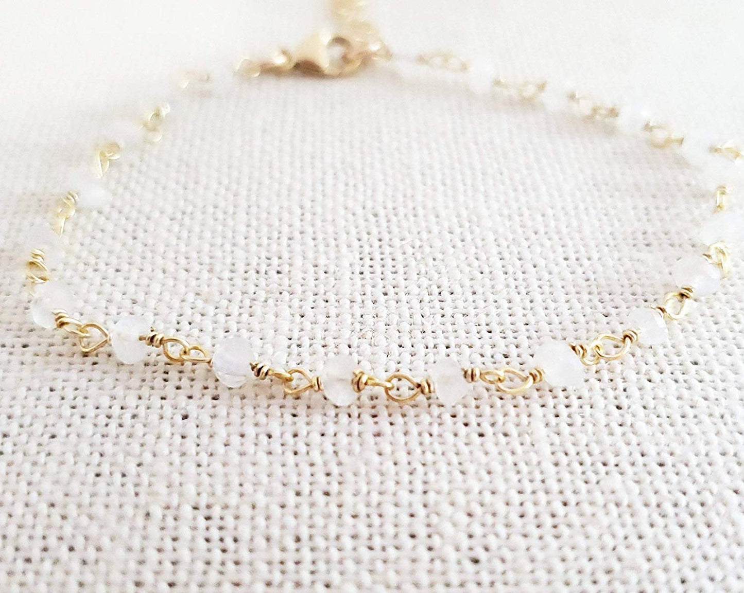 White Moonstone Gemstone 14k Gold Filled Bracelet