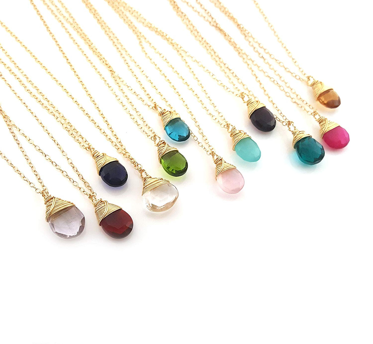 Classic Wire Wrapped Birthstone Briolette Necklace - Dainty Drop Necklace - Gold Necklace - Gemstone Briolette Necklace - Gift for Her