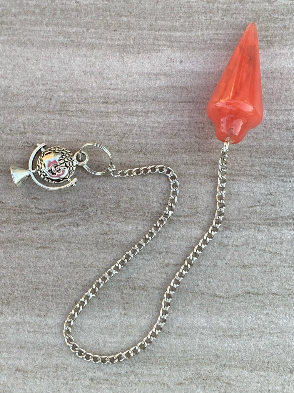 Extrinsic Beauty Gemstone Smooth Conical Crystal Pendulum with Charm, Nickle Free Chain, Reiki Meditation Dowsing Tool (Cherry Quartz)