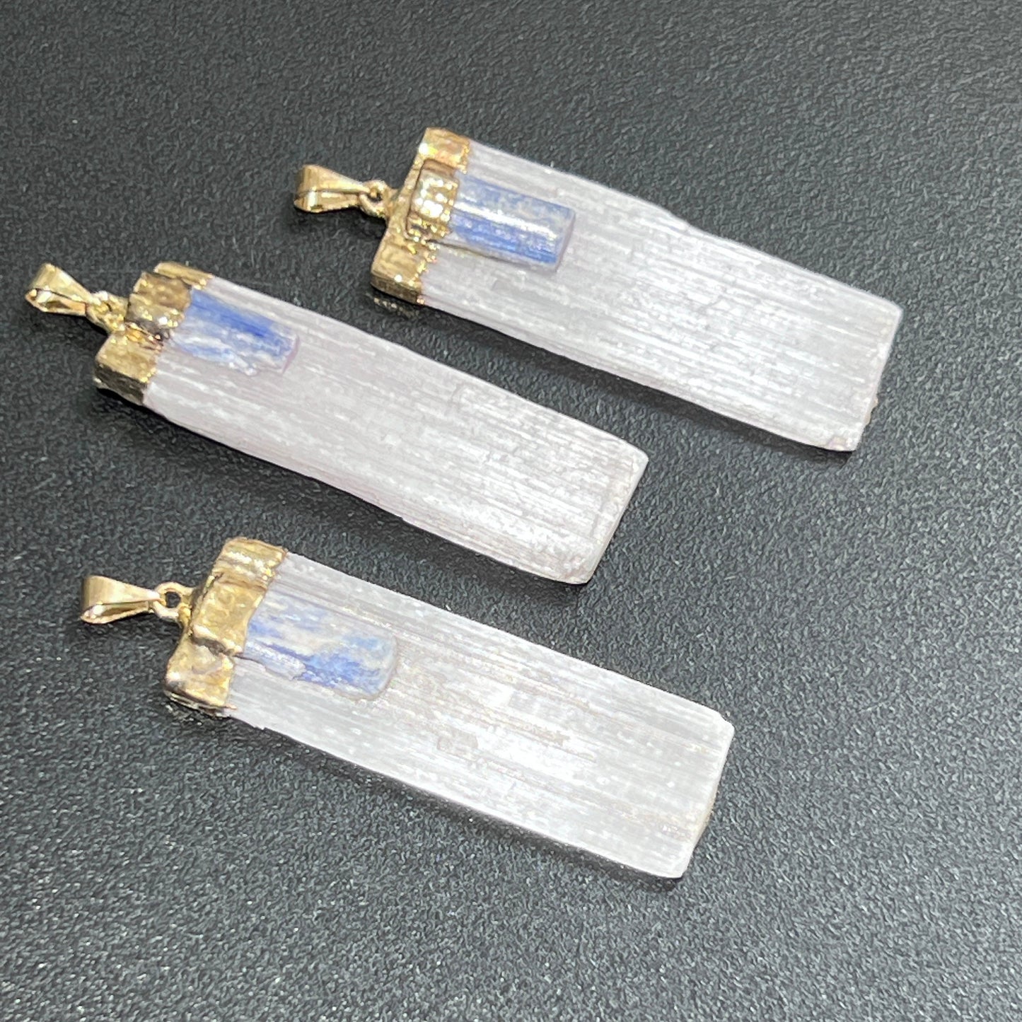 Selenite Kyanite Crystal Pendant (Gold Plated)