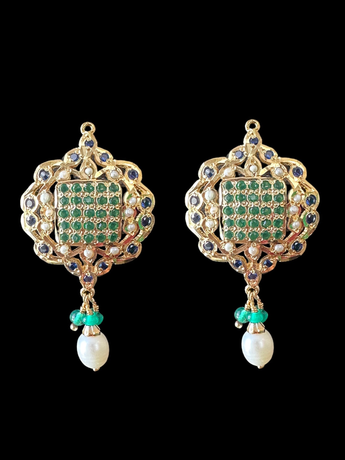 Emerald & Sapphire Gold-Plated Silver Pendant Set with Freshwater Pearls ( READY TO SHIP )